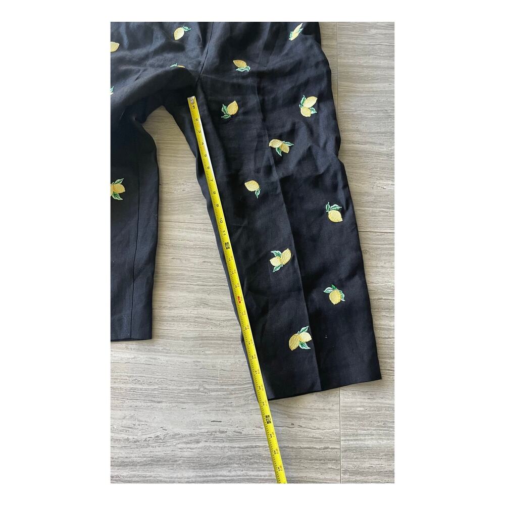 Talbots Size 10P Linen Black Lemons Embroidery Crop Chino Vintage High Waist - Picture 5 of 7